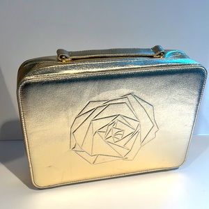 Lancôme Gold Case Bag Large Travel Makeup Cosmetics Toiletries Rose Embossed
